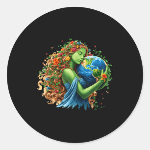 Earth day 2026 green mother nature planet women classic round sticker