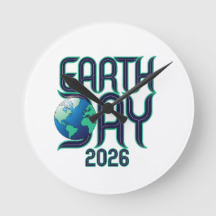 Earth Day 2026   Modern Typography Eco Design Round Clock