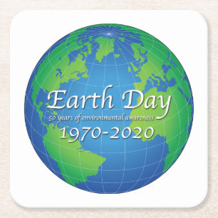 Earth Day 50 Year Anniversary 2020 Square Paper Coaster