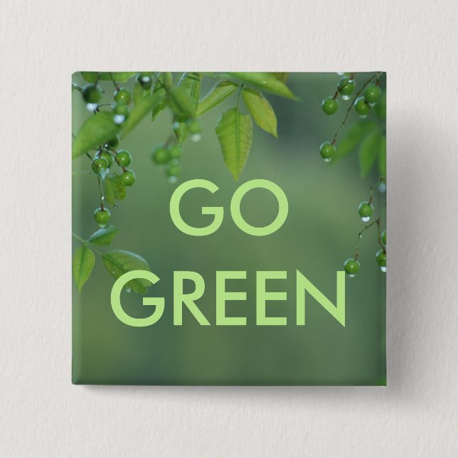 Earth day and think green 2 inch square button (Front)