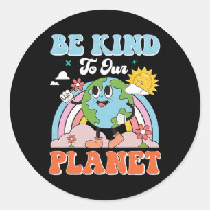Earth Day Be Kind To Our Planet Retro Cute Earth D Classic Round Sticker