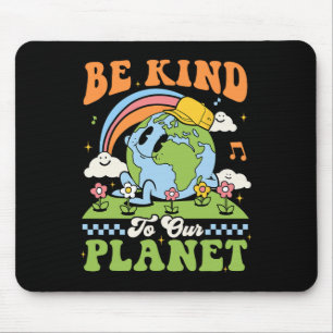 Earth Day Be Kind To Our Planet Retro Groovy Earth Mouse Pad
