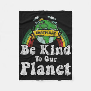 Earth Day Be Kind To Our Planet Retro Vintage Cute Fleece Blanket