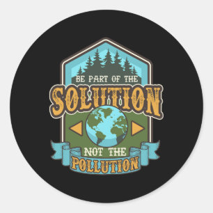 Earth Day Be The Solution Cute Vintage Recycled Classic Round Sticker