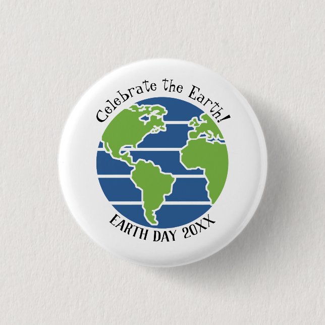 Earth Day Blue Green Globe Map Planet 1 Inch Round Button (Front)