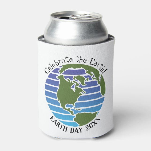 Earth Day Blue Green Globe Map Planet Can Cooler (Can Front)