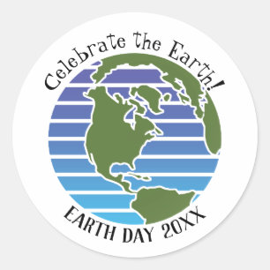 Earth Day Blue Green Globe Map Planet Classic Round Sticker