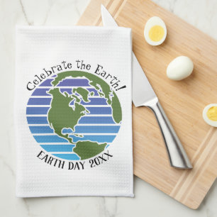Earth Day Blue Green Globe Map Planet Kitchen Towel