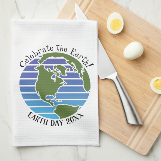 Earth Day Blue Green Globe Map Planet Kitchen Towel (Quarter Fold)