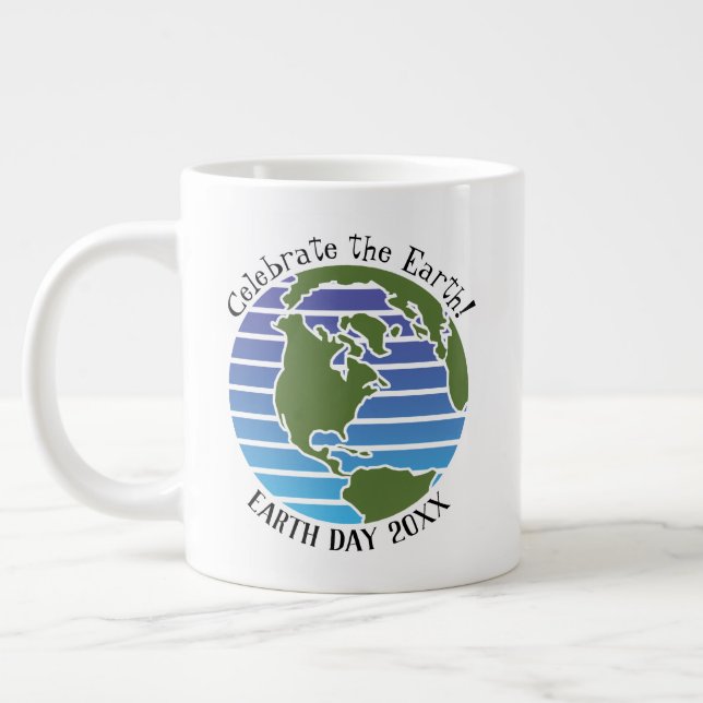 Earth Day Blue Green Globe Map Planet Large Coffee Mug (Left)