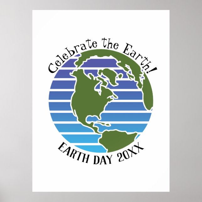 Earth Day Blue Green Globe Map Planet Poster (Front)