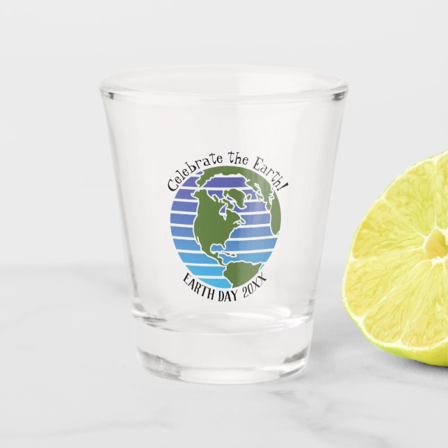 Earth Day Blue Green Globe Map Planet Shot Glass (Front)