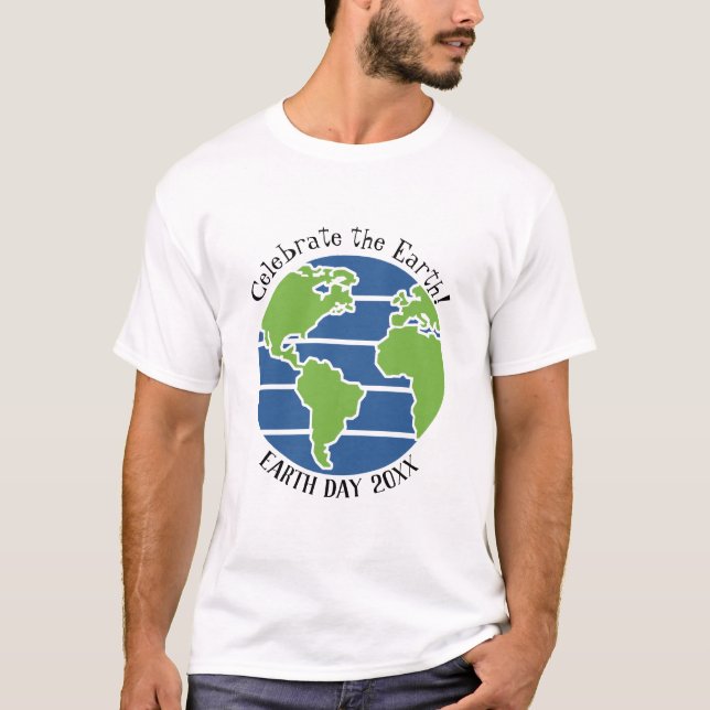 Earth Day Blue Green Globe Map Planet T-Shirt (Front)
