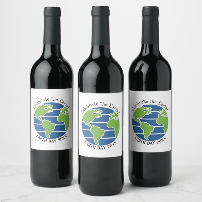 Earth Day Blue Green Globe Map Planet Wine Label (Bottles)