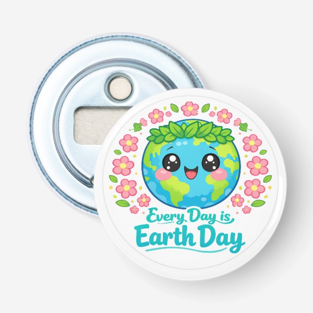 Earth Day Button Bottle Opener (Front)