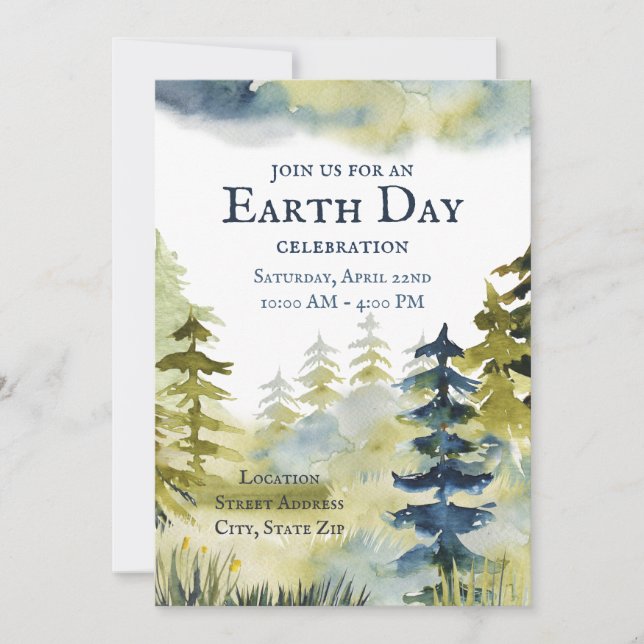 Earth Day Celebration Tree Planting Watercolor Invitation (Front)