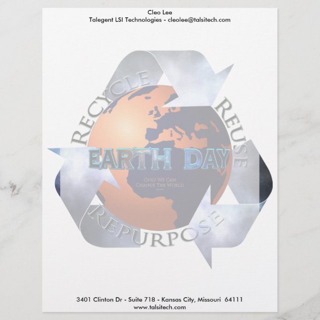 Earth Day Change The World Letterhead (Front)