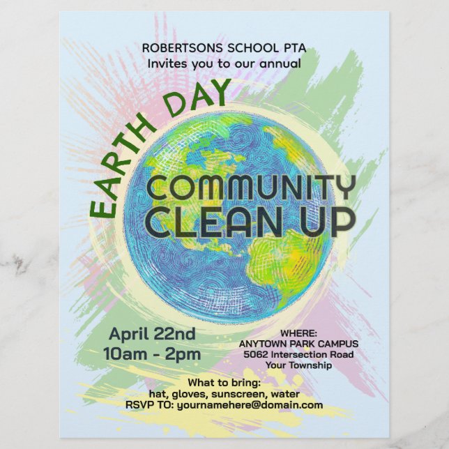 Earth Day Community Clean Up Poster Hand-Drawn Flyer (Front)
