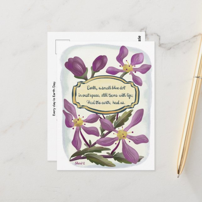 Earth Day: Crab Apple Blossoms in Gouache Postcard (Front/Back In Situ)