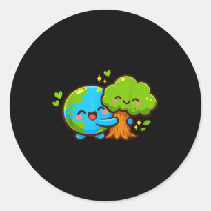 Earth Day Cute Earth Hugging Tree Save The Planet Classic Round Sticker