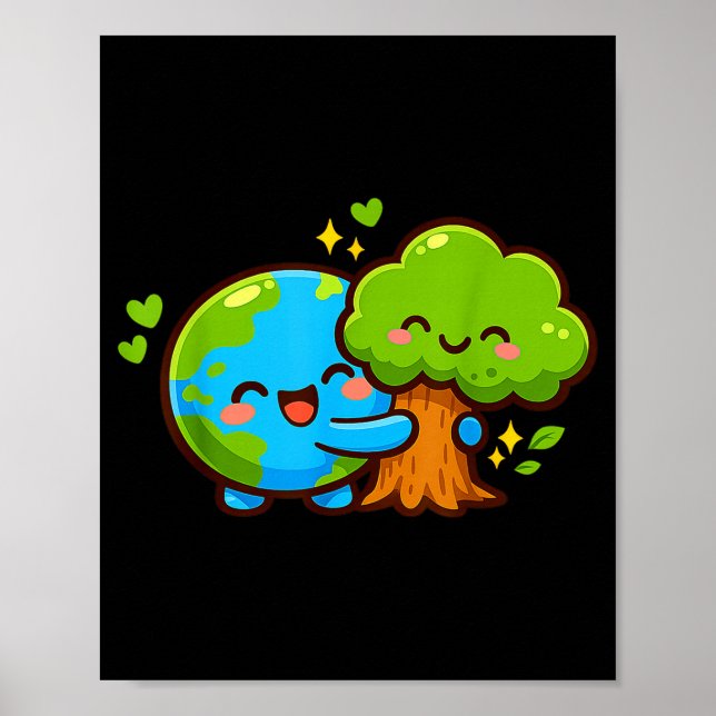 Earth Day Cute Earth Hugging Tree Save The Planet  Poster (Front)