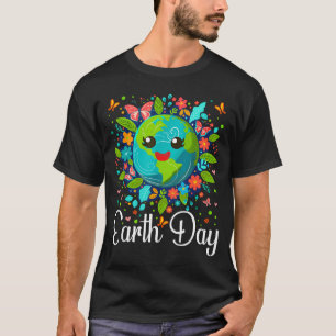 Earth Day Cute Earth With Floral Earth Day 2025 T-Shirt