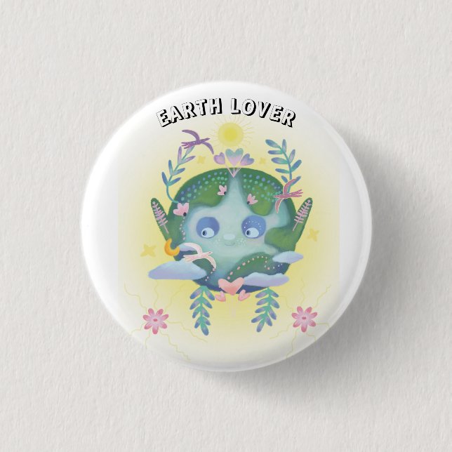 Earth day cute planet 1 inch round button (Front)
