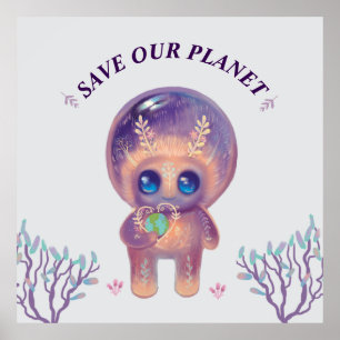 Earth day cute planet poster