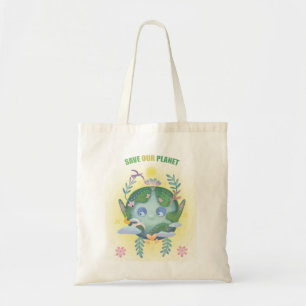 Earth day cute planet tote bag
