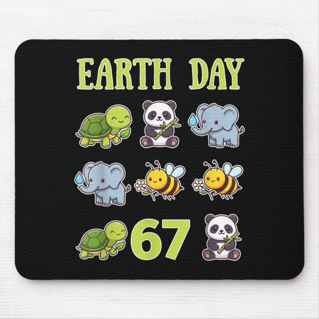 Earth Day Cute Turtle Panda Elephant Bee 6 7 Six S Mouse Pad (Front)