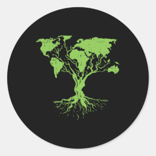 Earth Day Cute World Map Tree Pro Environment Plan Classic Round Sticker
