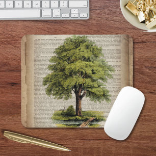 Earth Day ECO dictionary prints vintage oak tree Mouse Pad