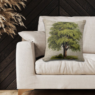 Earth Day ECO dictionary prints vintage oak tree Throw Pillow