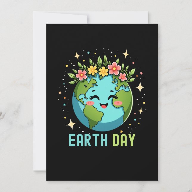 Earth Day Environment Cute Earth With Floral Invitation (Front)