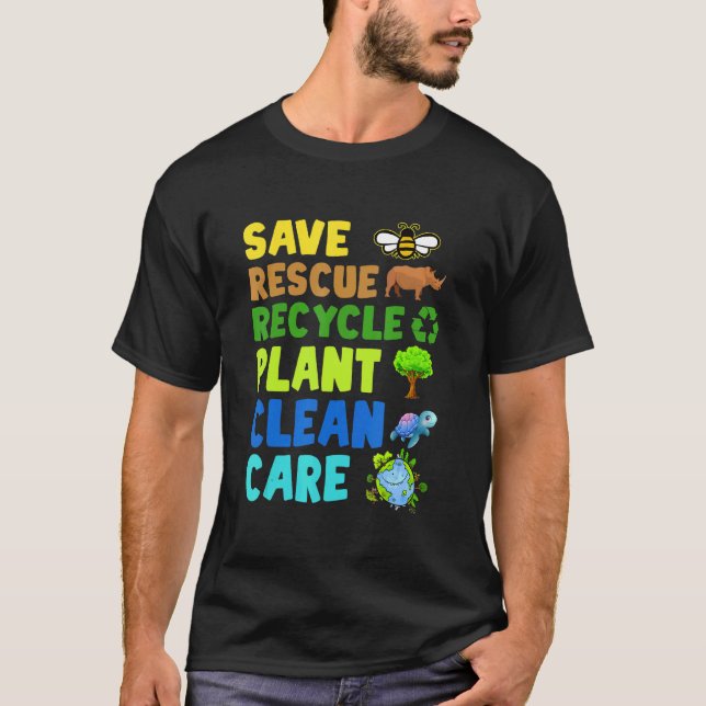 Earth Day Environmental Protection Save Bees Rescu T-Shirt (Front)