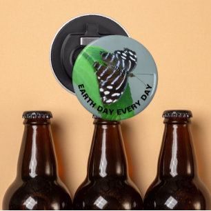 Earth Day Every Day Blue Wave Butterfly Photo Bottle Opener