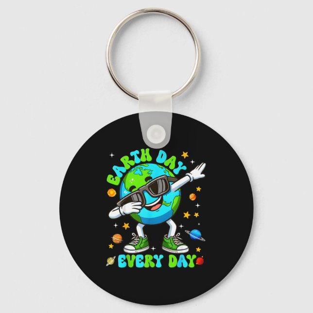 Earth day every day dabbing planet environment men keychain (Front)