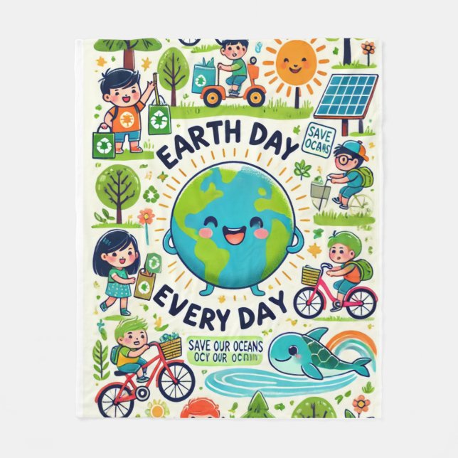 Earth Day Every Day Fleece Blanket (Front)