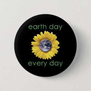 Earth Day Every Day - Green Environment Flower 2 Inch Round Button