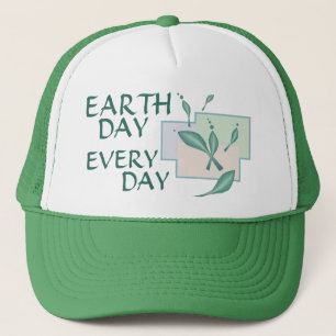Earth Day Every Day Green Leaves Teal Eco Trees  Trucker Hat