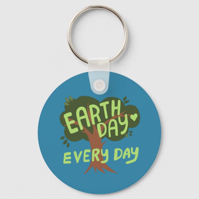 EARTH DAY EVERY DAY Handlettered Tree   Keychain (Front)