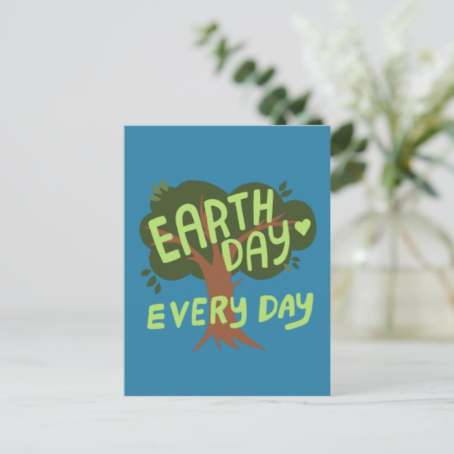 EARTH DAY EVERY DAY Handlettered Tree Postcard (Standing Front)