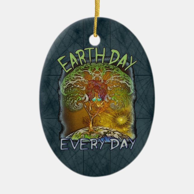 Earth Day Every Day Personalized Ceramic Ornament (Front)