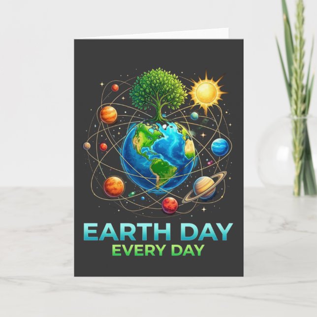 Earth Day Every Day Planet Earth Solar System Tree Card (Front)