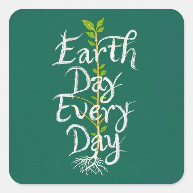 Earth Day Every Day Plant Square Sticker (Front)
