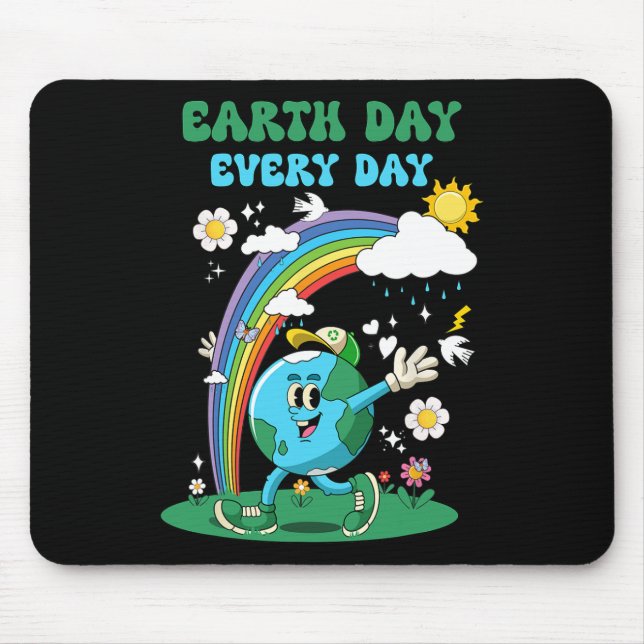 Earth Day Every Day Rainbow Globe Flowers Save The Mouse Pad (Front)