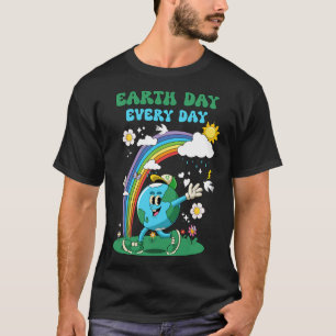 Earth Day Every Day Rainbow Globe Flowers Save The T-Shirt