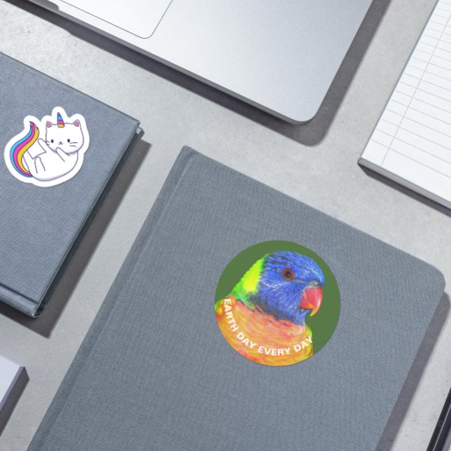 Earth Day Every Day Rainbow Lorikeet Parrot Photo Classic Round Sticker (In Situ Book)