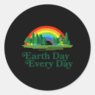 Earth Day Every Day Rainbow Trees – Retro Vintage Classic Round Sticker