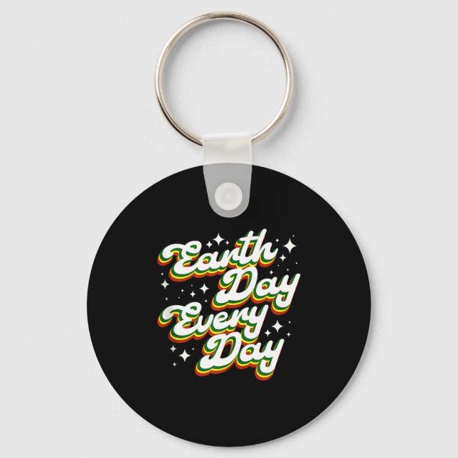 Earth day every day retro environmental planet keychain (Front)